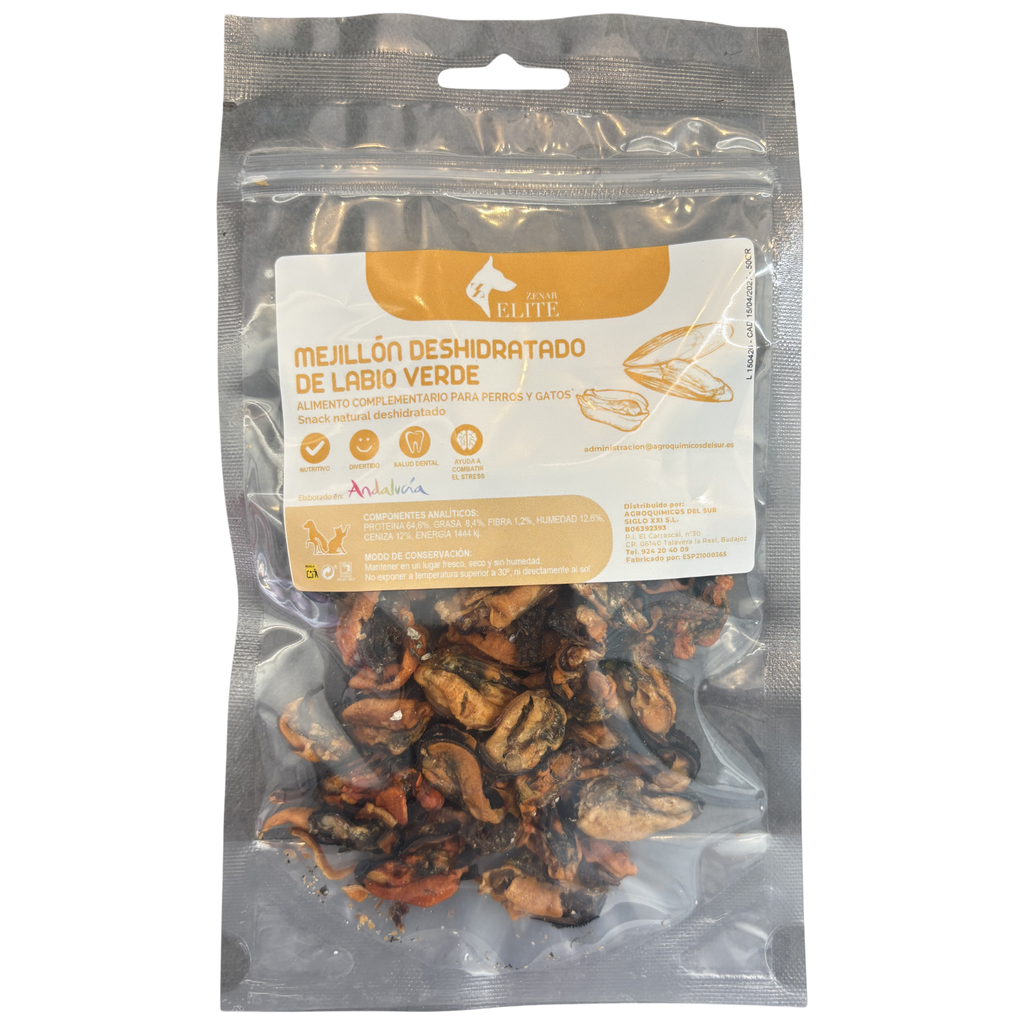 Mejillón Deshidratado de Labio Verde 50g— Suplemento Articular para Perros y Gatos