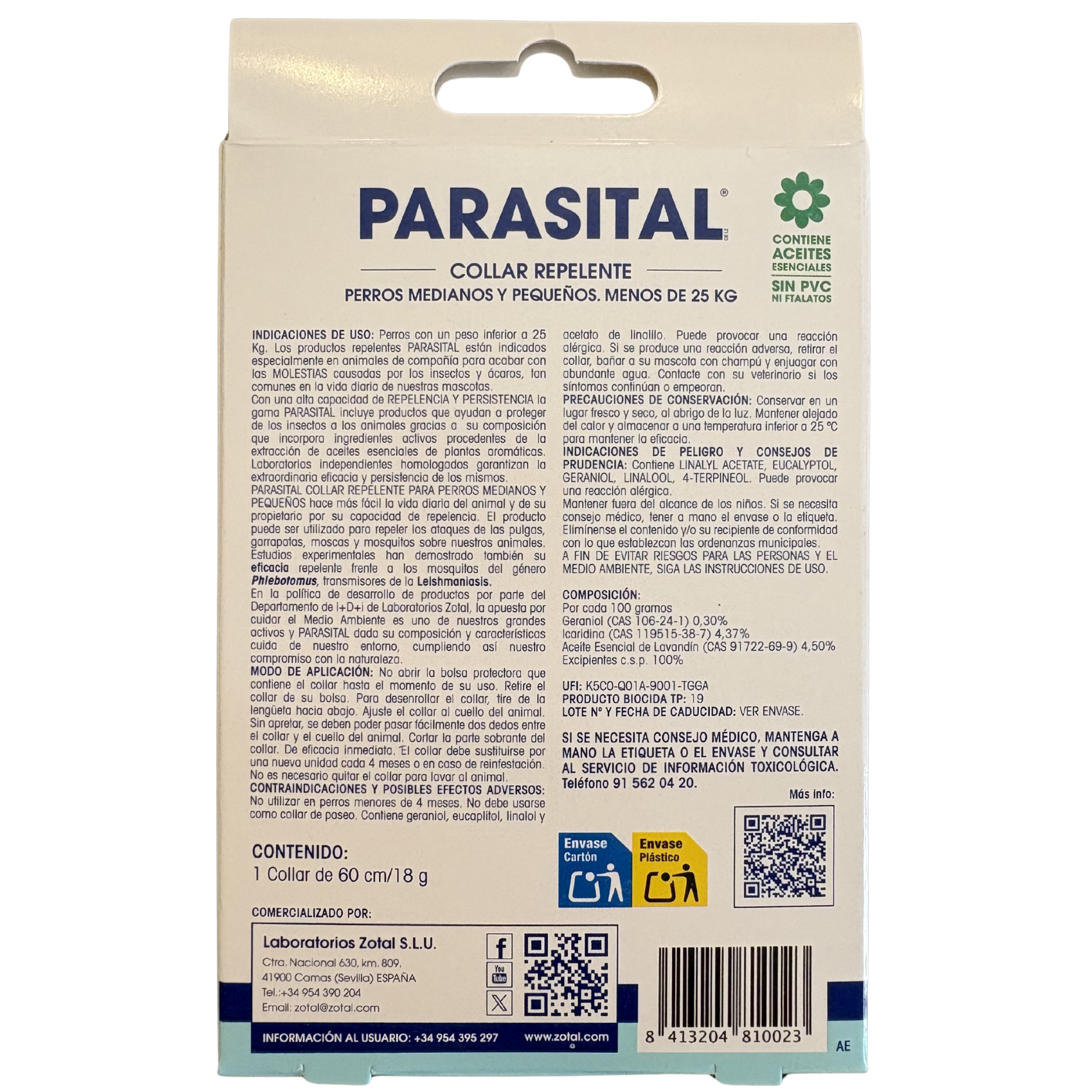 PARASITAL® ZOTAL | Collar Antiparasitario Natural para Perros >25 KG