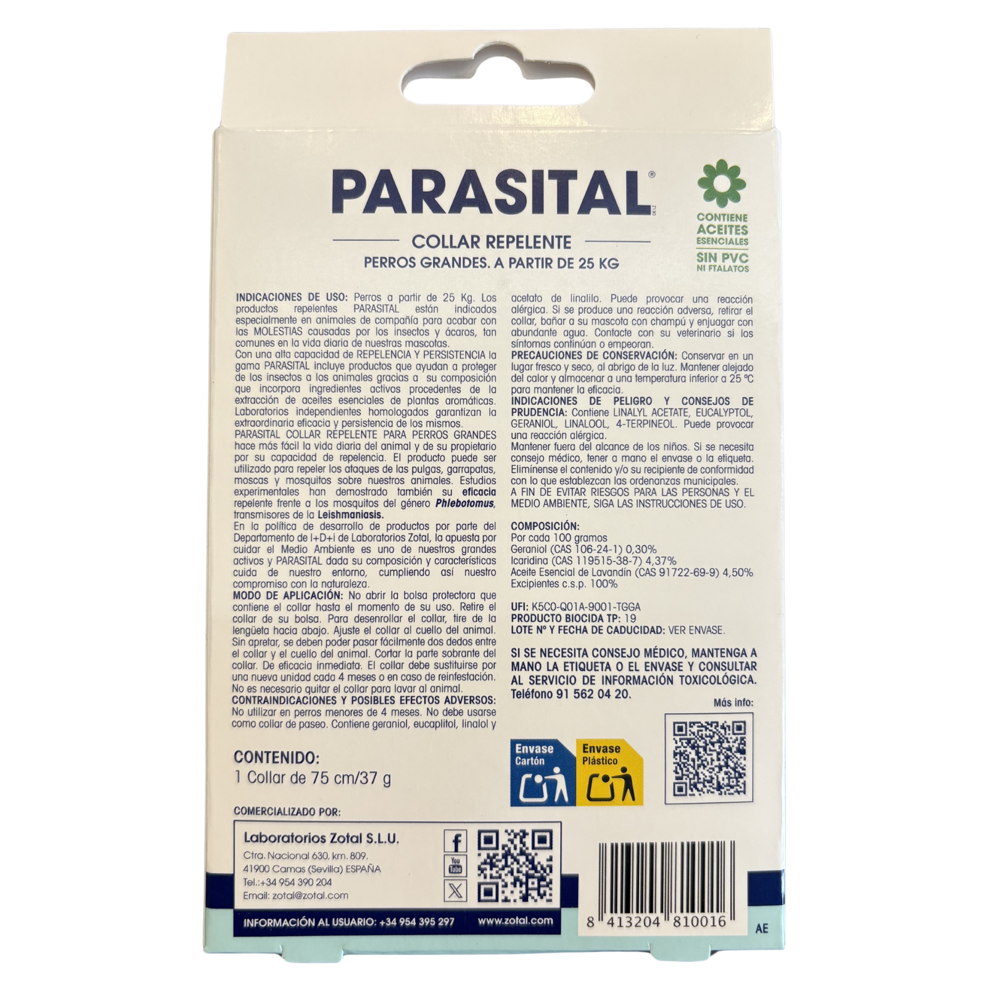 PARASITAL® Collar Antiparasitario Natural para Perros Grandes