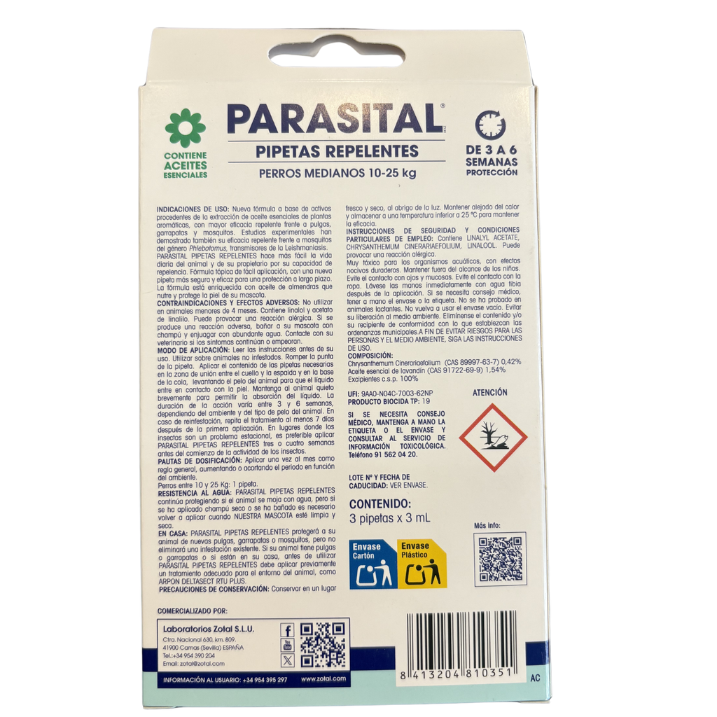 PARASITAL® ZOTAL | Pipeta Antiparasitaria Natural para Perros Pequeños y Gatos