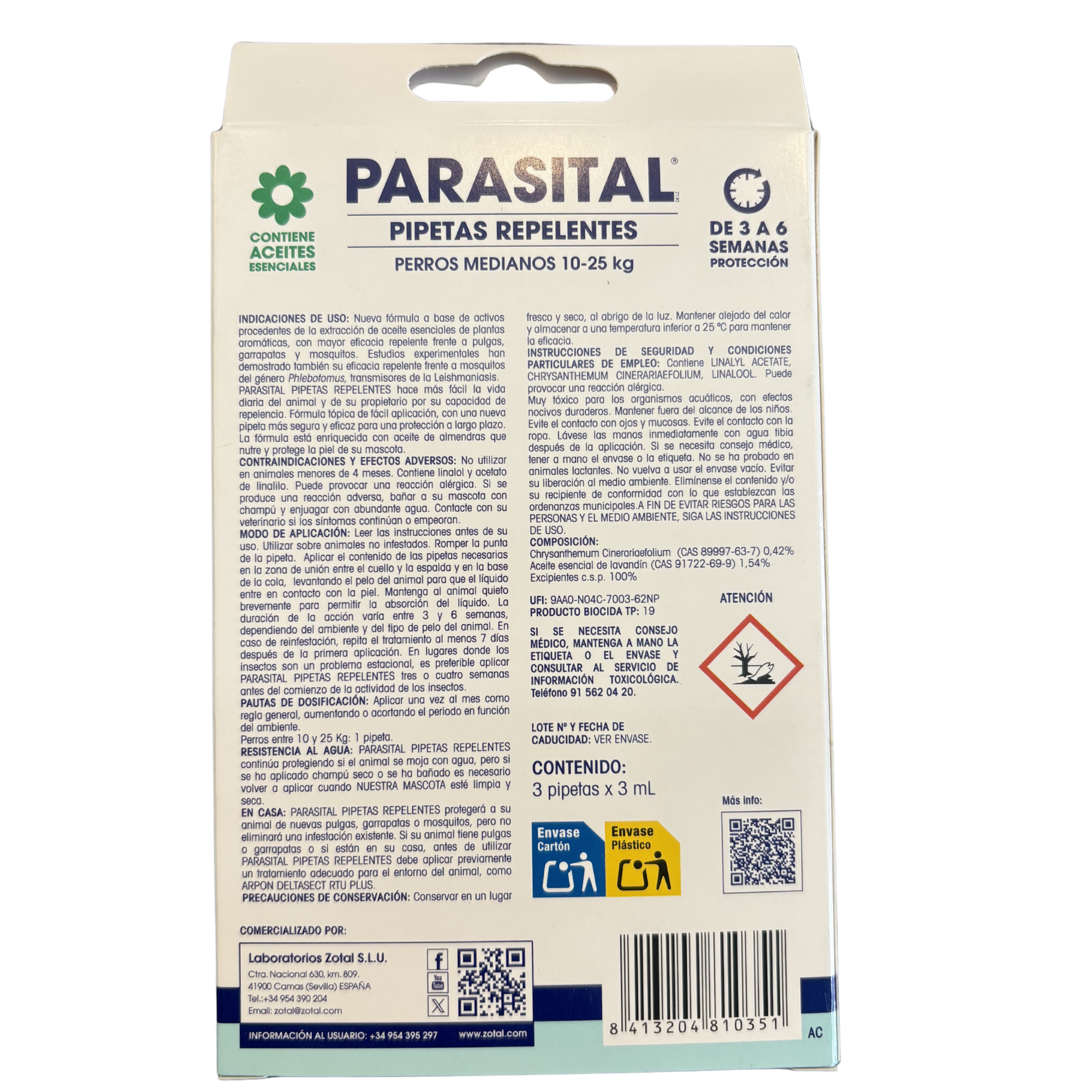 PARASITAL® ZOTAL | Pipeta Antiparasitaria Natural para Perros Pequeños y Gatos